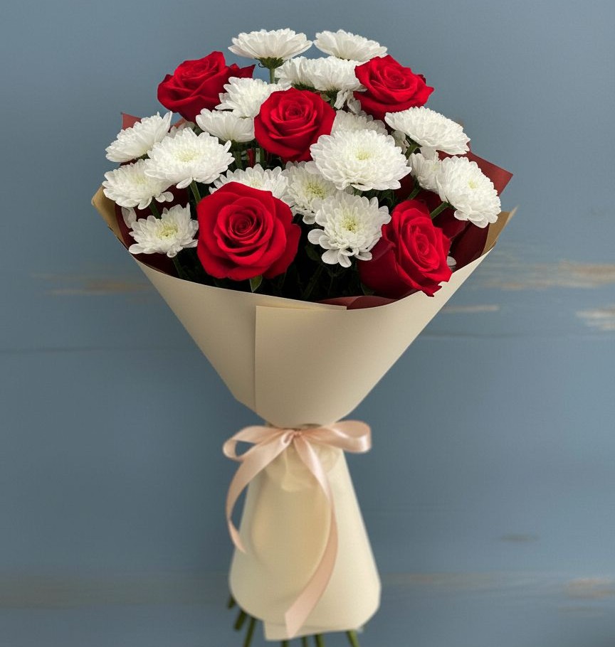 Букет цветов из: Розы и Хризантемы в Осташево