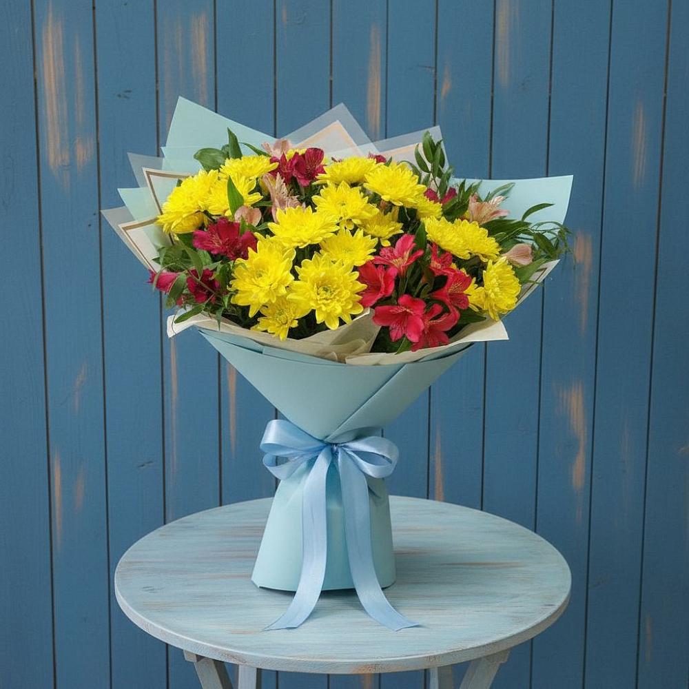 Букет цветов из: Альстромерии и Хризантемы в Осташево