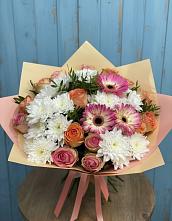Букет цветов из:  Розы, Герберы и Хризантемы в Осташево