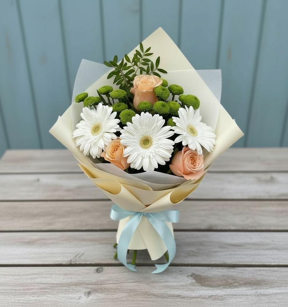 Букет цветов из: Герберы, Розы и Хризантемы в Осташево