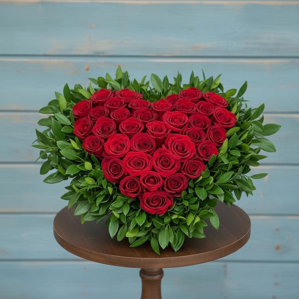 Цветочная композиция из Розы в виде сердца в Осташево