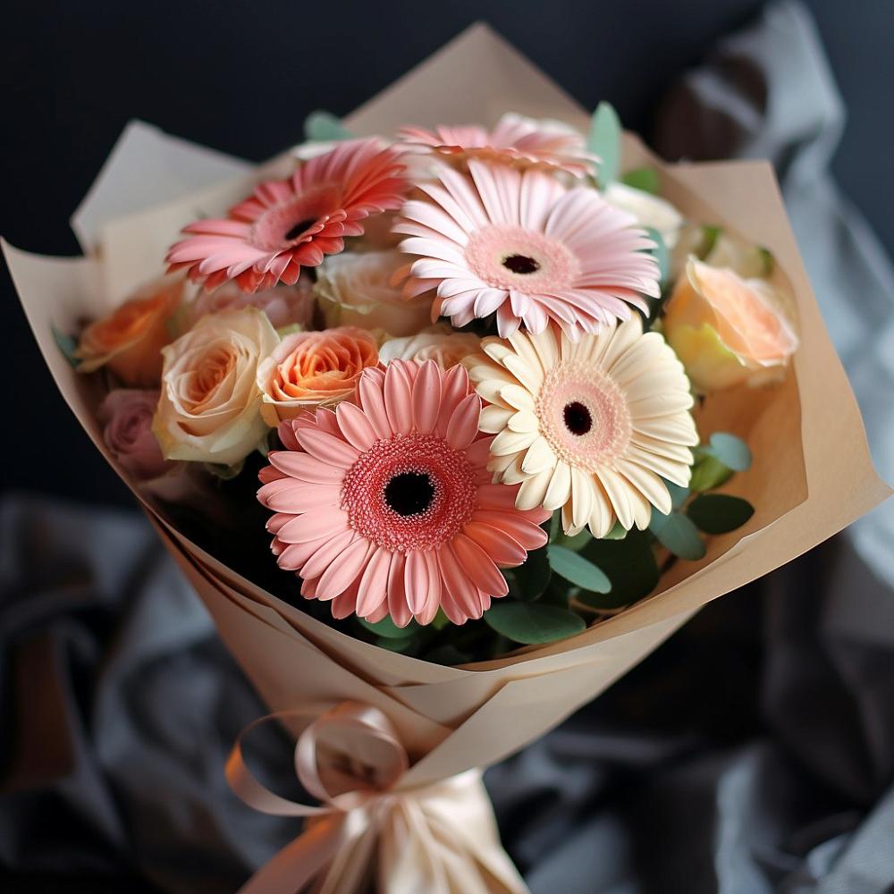 Букет цветов из: Герберы и Розы в Осташево