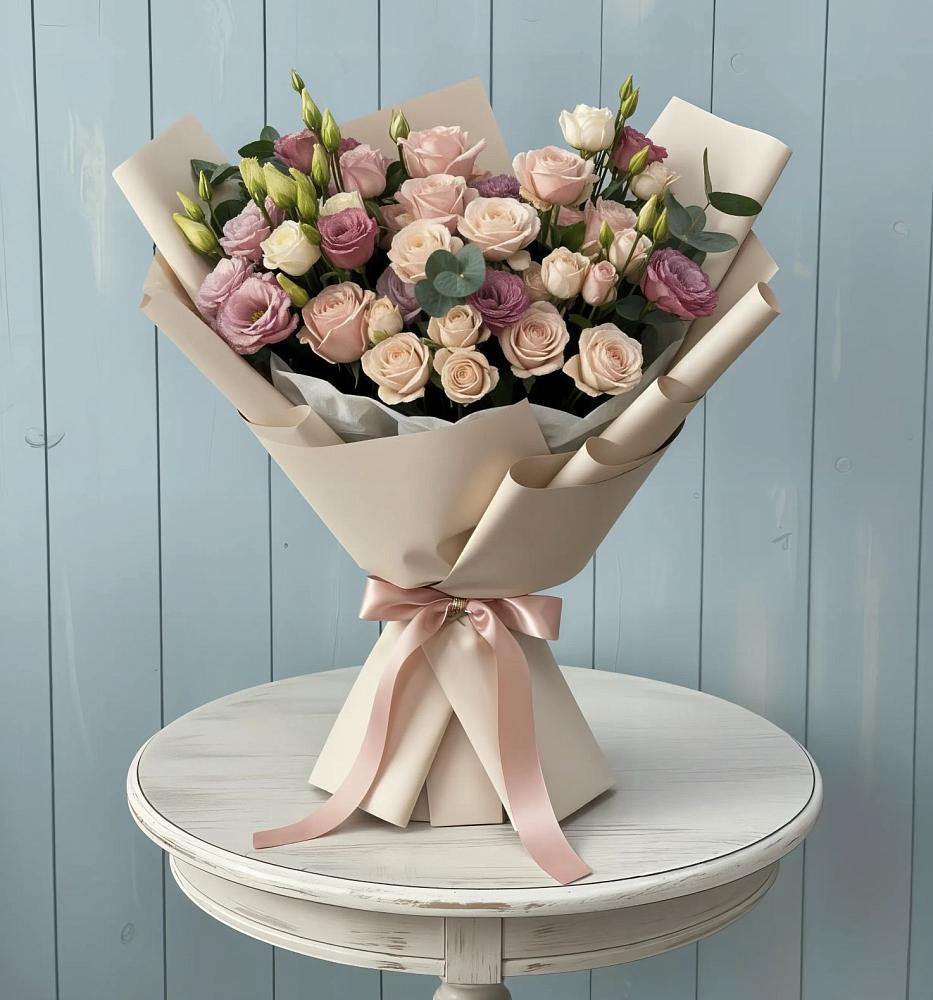 Букет цветов из: Розы и Лизиантусы в Осташево