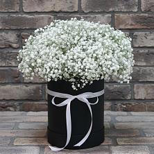 Цветочная композиция из Гипсофила в шляпной коробке в Осташево