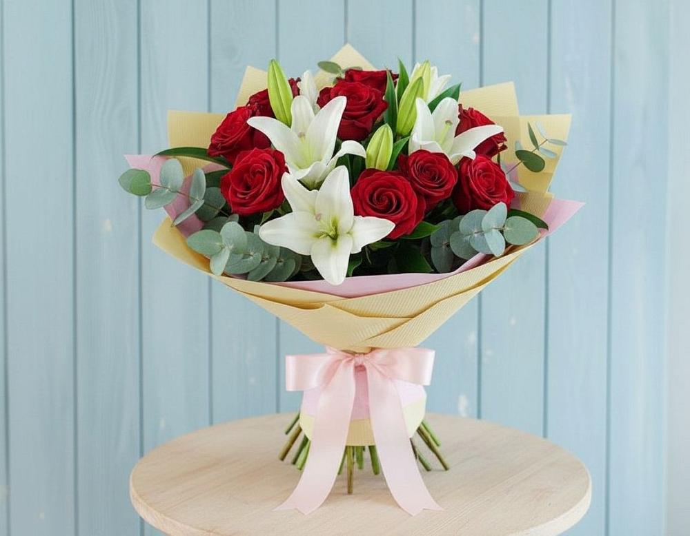 Букет цветов из: Лилии и Розы в Осташево